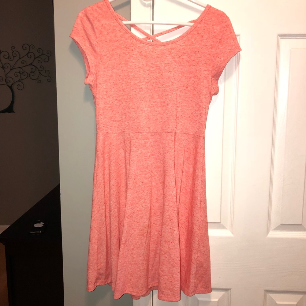 peach skater dress.